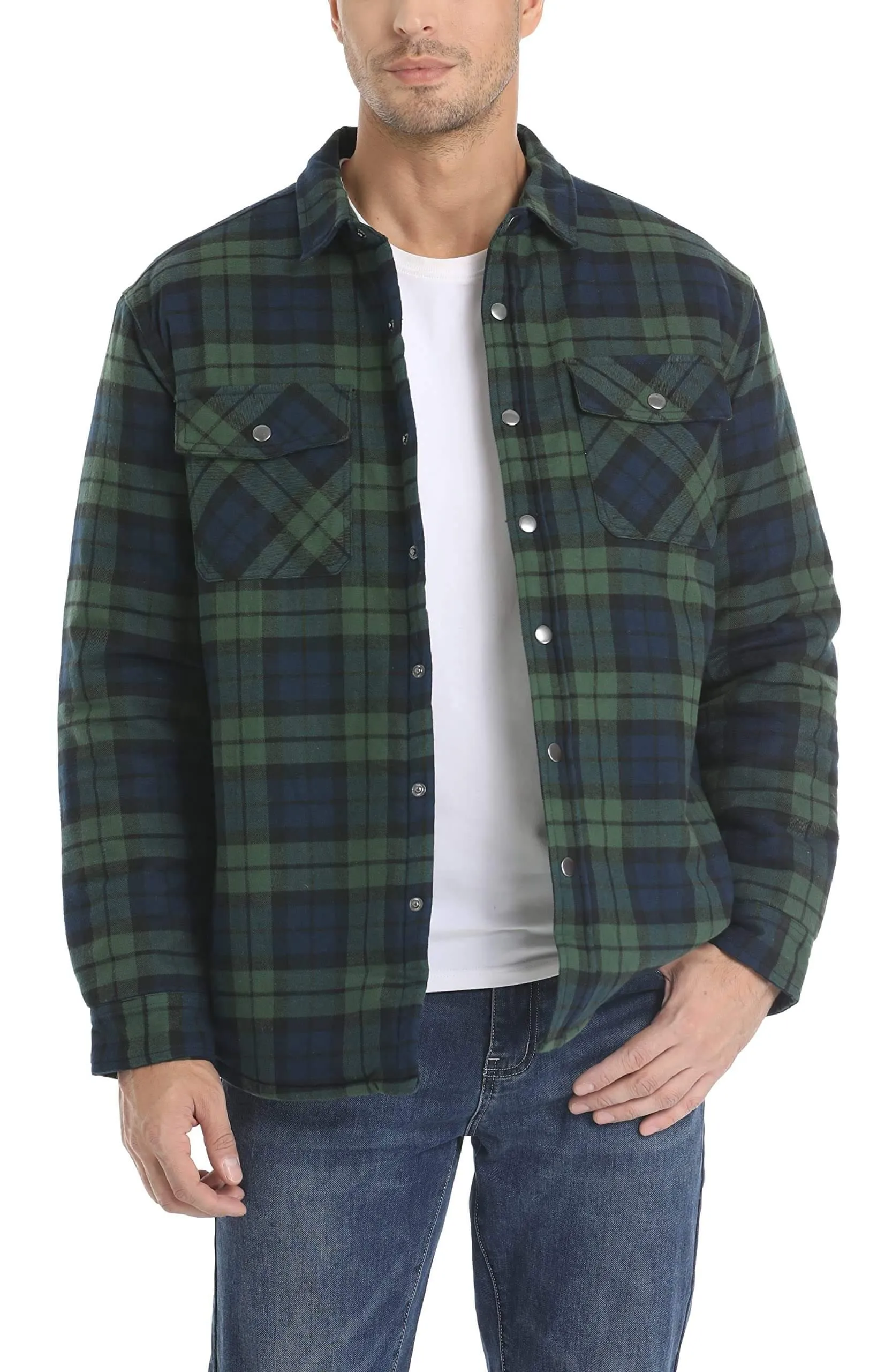 Long Sleeve Quilted Lined Men's Flannel Shirt Jackets