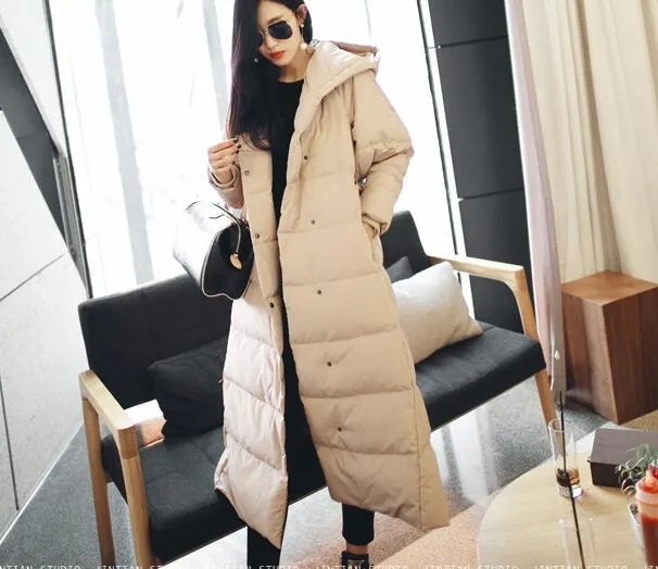 Loose Fitting Winter Puffer Coat Duck Down Jacket, Hooded Down Jacket Women With Waist Line 3220