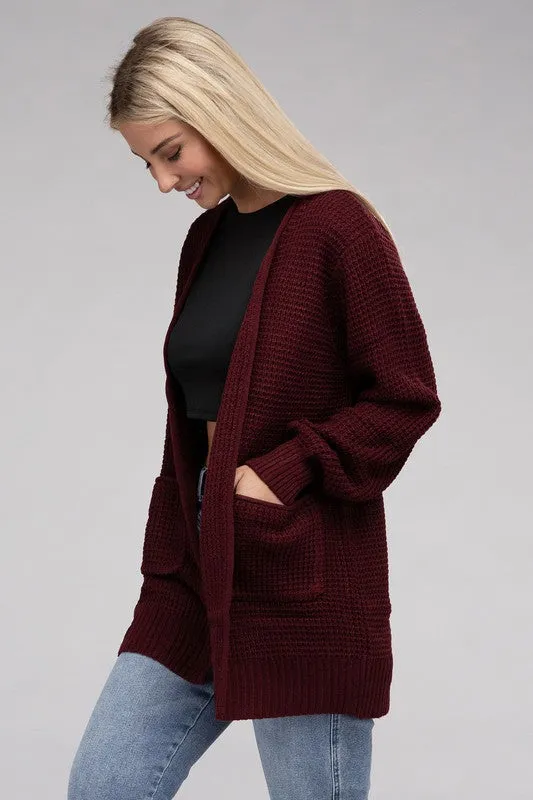 Low Gauge Waffle Open Cardigan Sweater