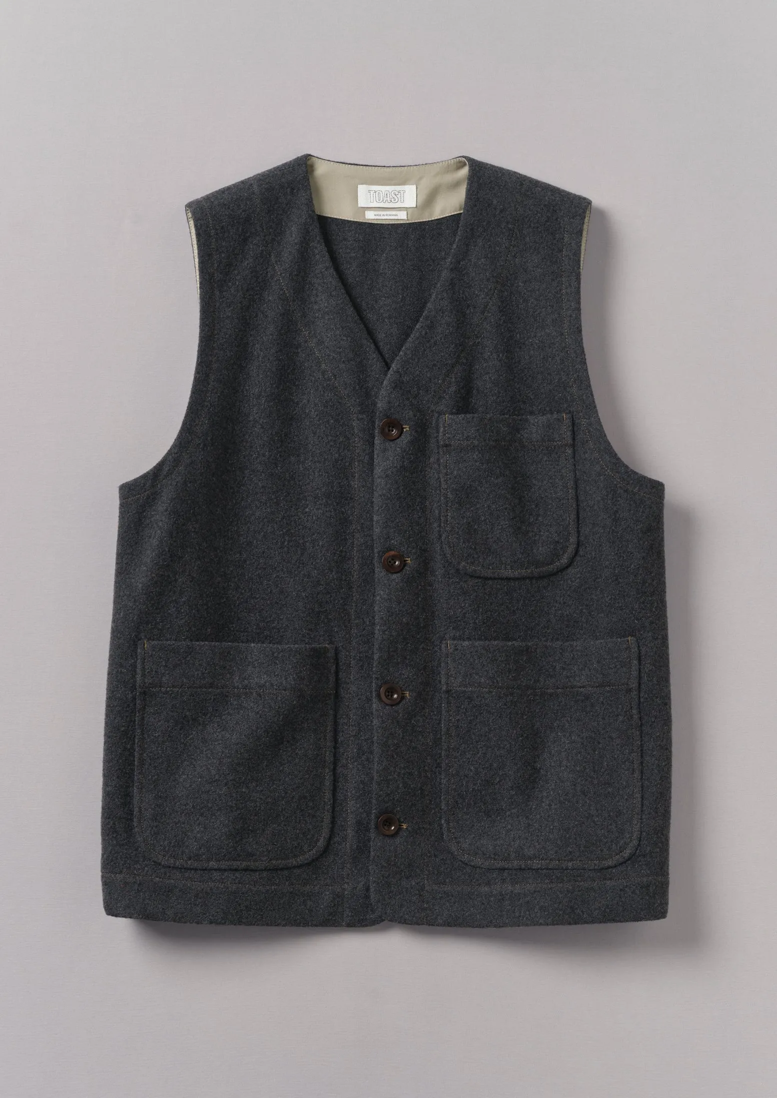 Melton Wool Blend Gilet | Charcoal