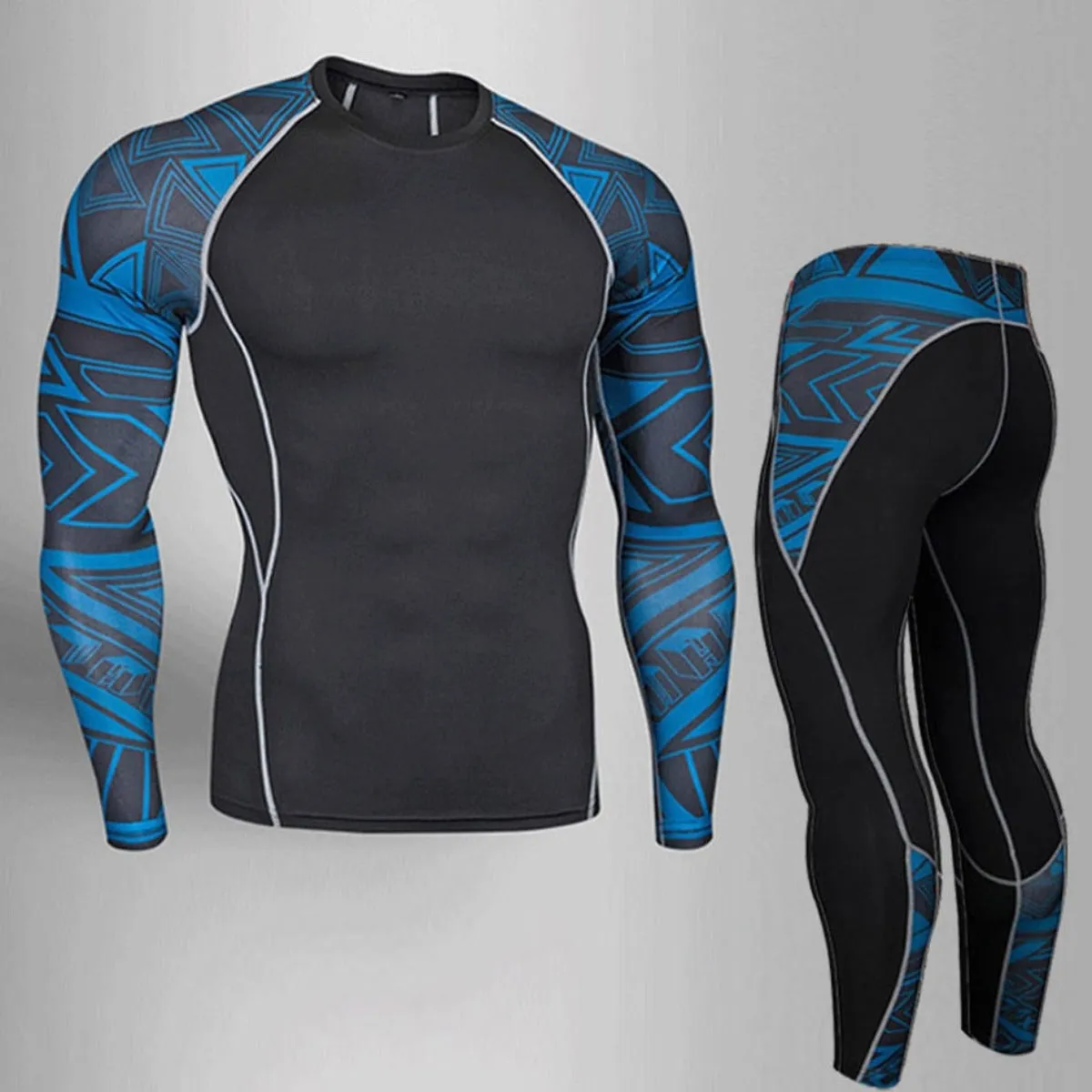 Men's Compression Thermal Underwear - Black/Blue