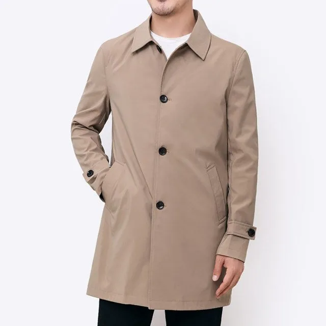 Men's Windbreaker Coat For Spring and Autumn, Solid Color Long Coat