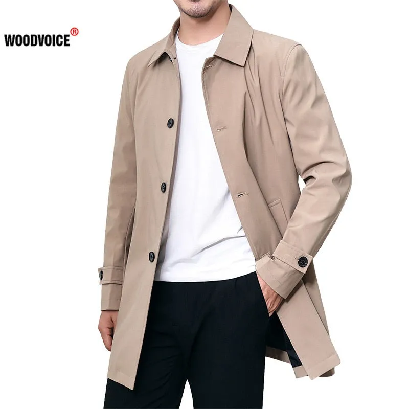 Men's Windbreaker Coat For Spring and Autumn, Solid Color Long Coat