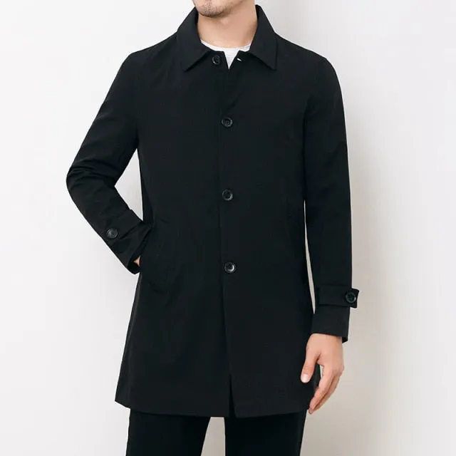 Men's Windbreaker Coat For Spring and Autumn, Solid Color Long Coat