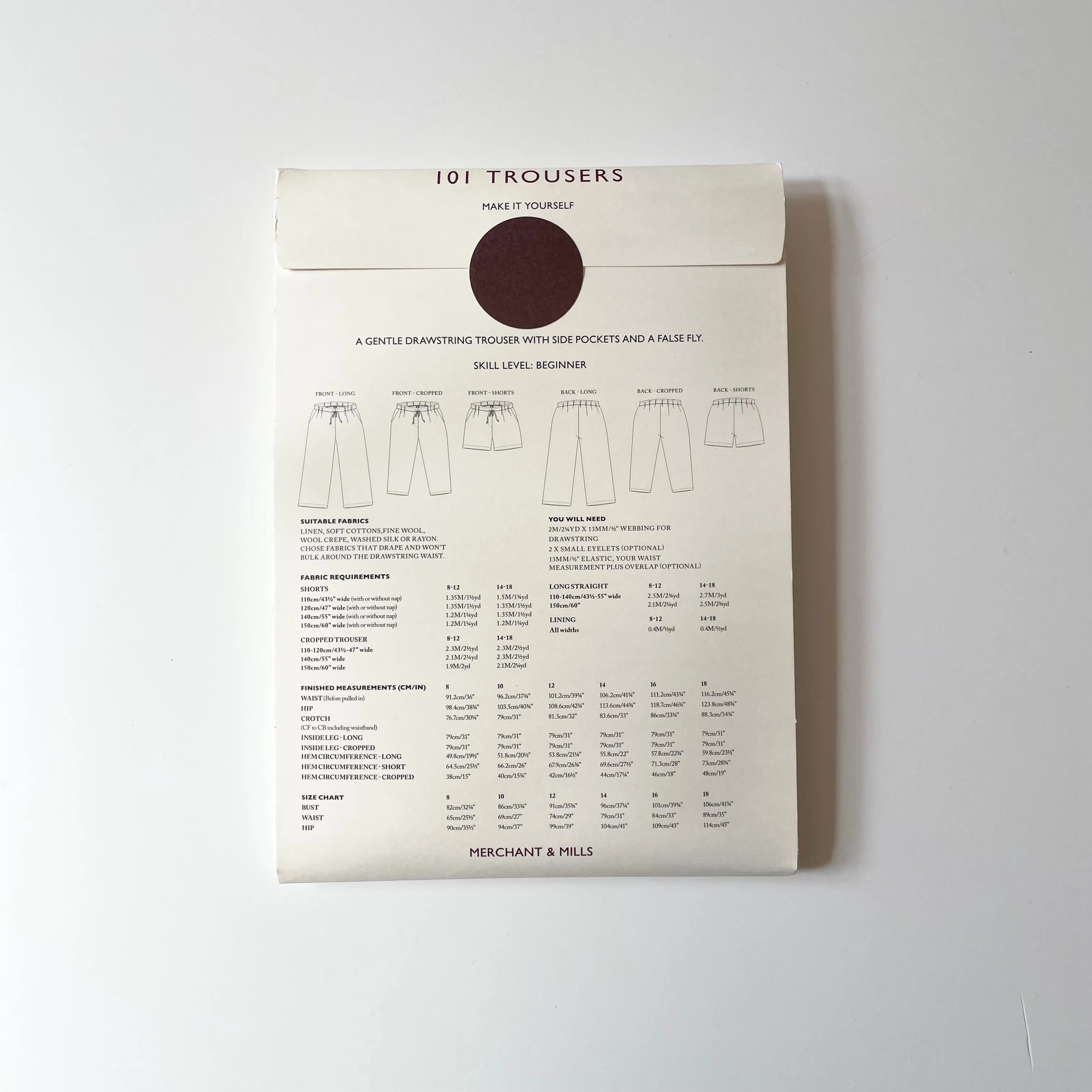 Merchant & Mills Pattern : 101 Trouser