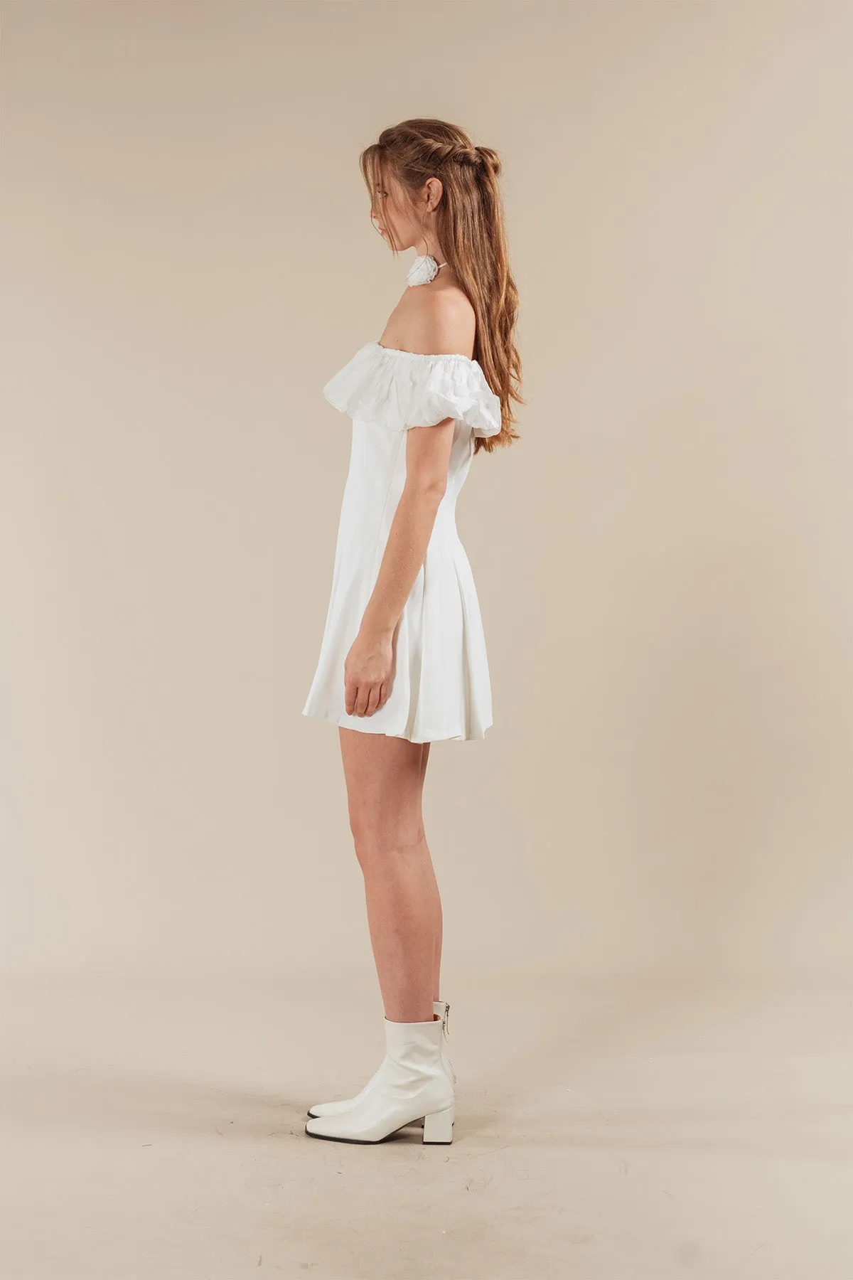 Mevelynn Rose Ribbon Tie Off Shoulder Short Dress