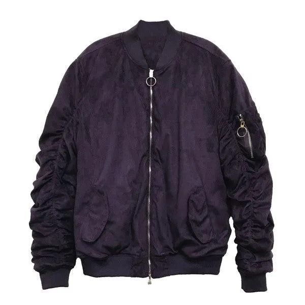 Microsuede Scrunched Bomber Jacket