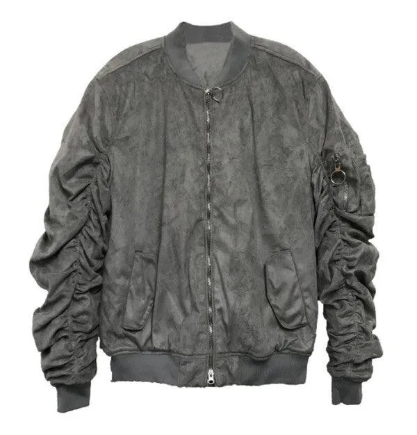 Microsuede Scrunched Bomber Jacket