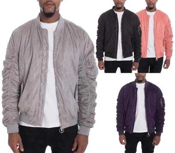 Microsuede Scrunched Bomber Jacket