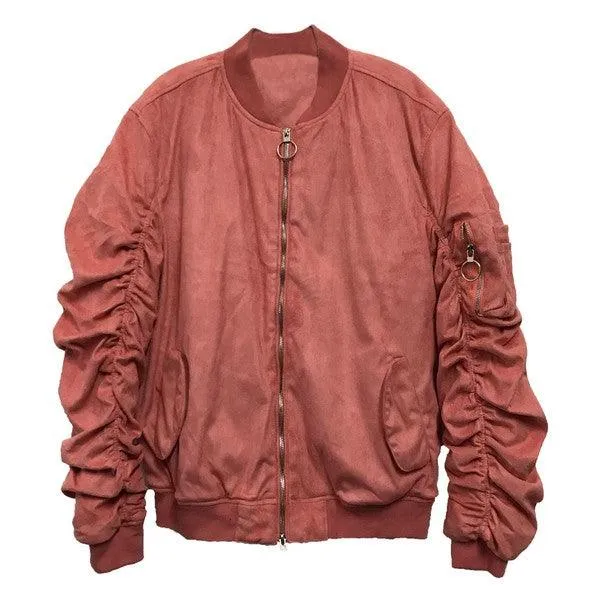 Microsuede Scrunched Bomber Jacket