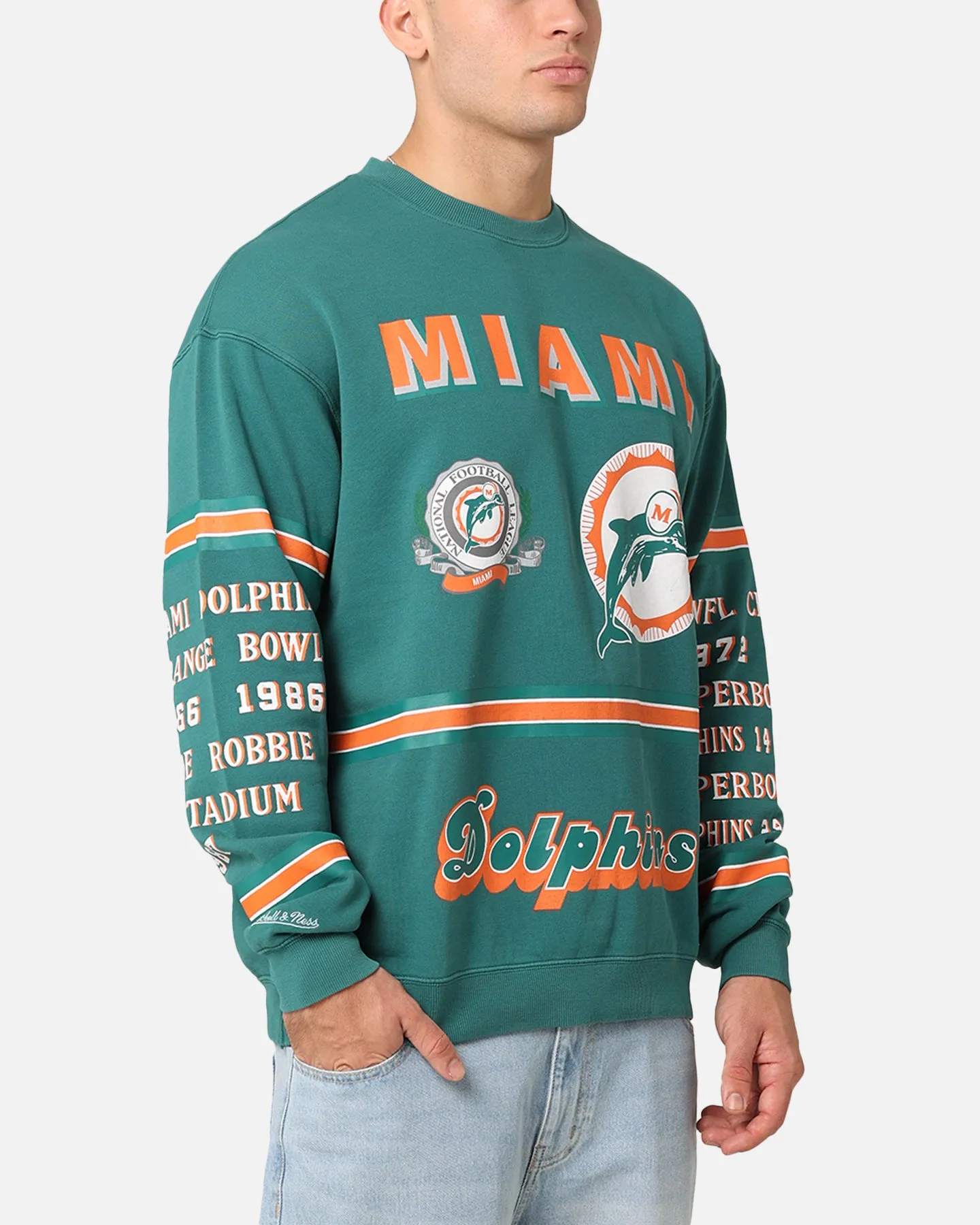 Mitchell & Ness Miami Dolphins 17-0 Crewneck Faded Teal