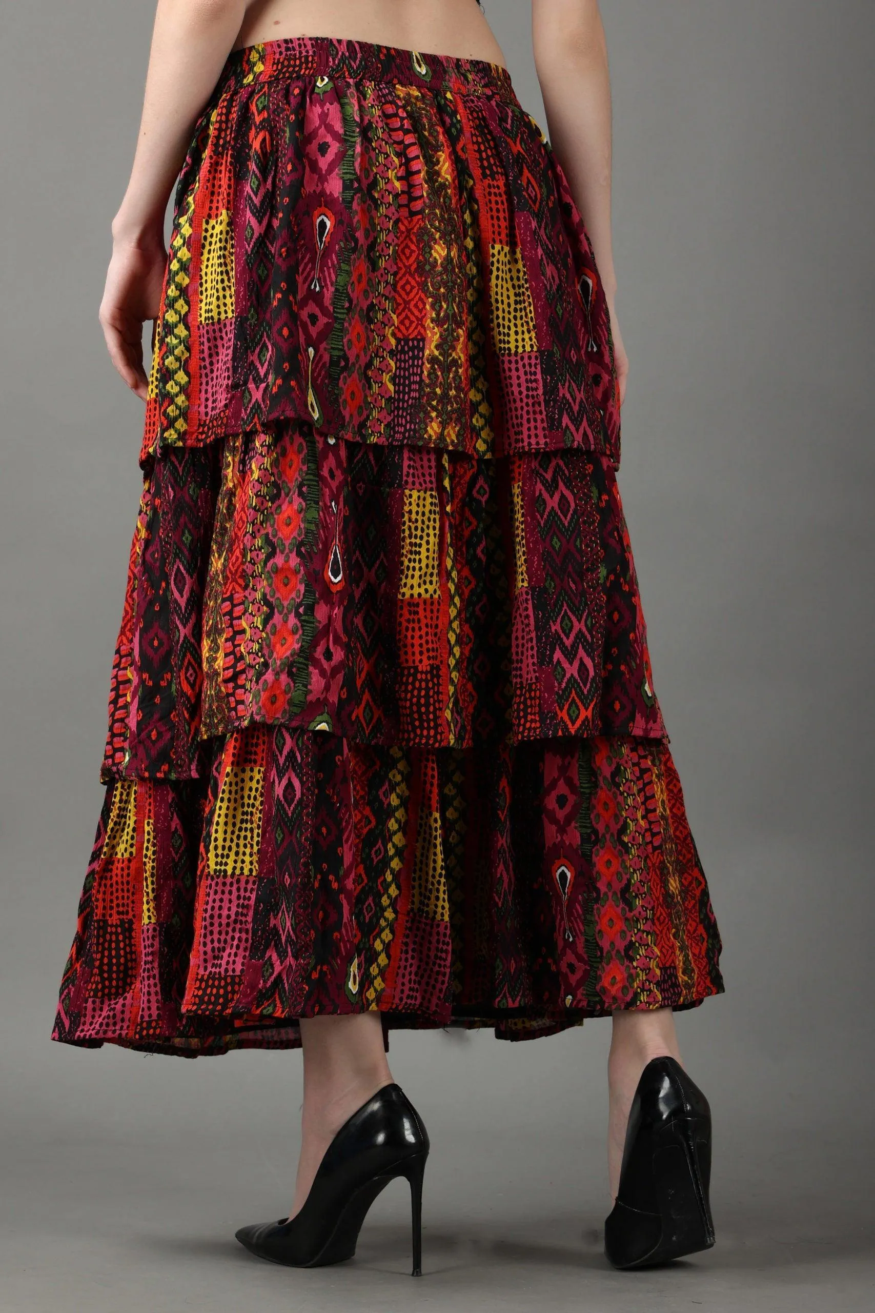 Multicolored Abstract Printed Layered Skirt