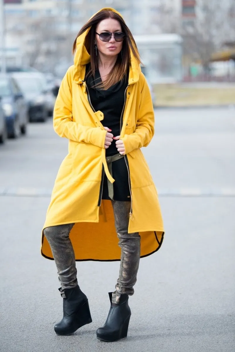 Mustard Hooded Zipper Sport Jacket BRANDY