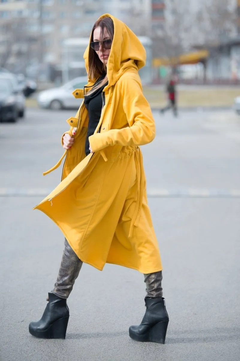 Mustard Hooded Zipper Sport Jacket BRANDY