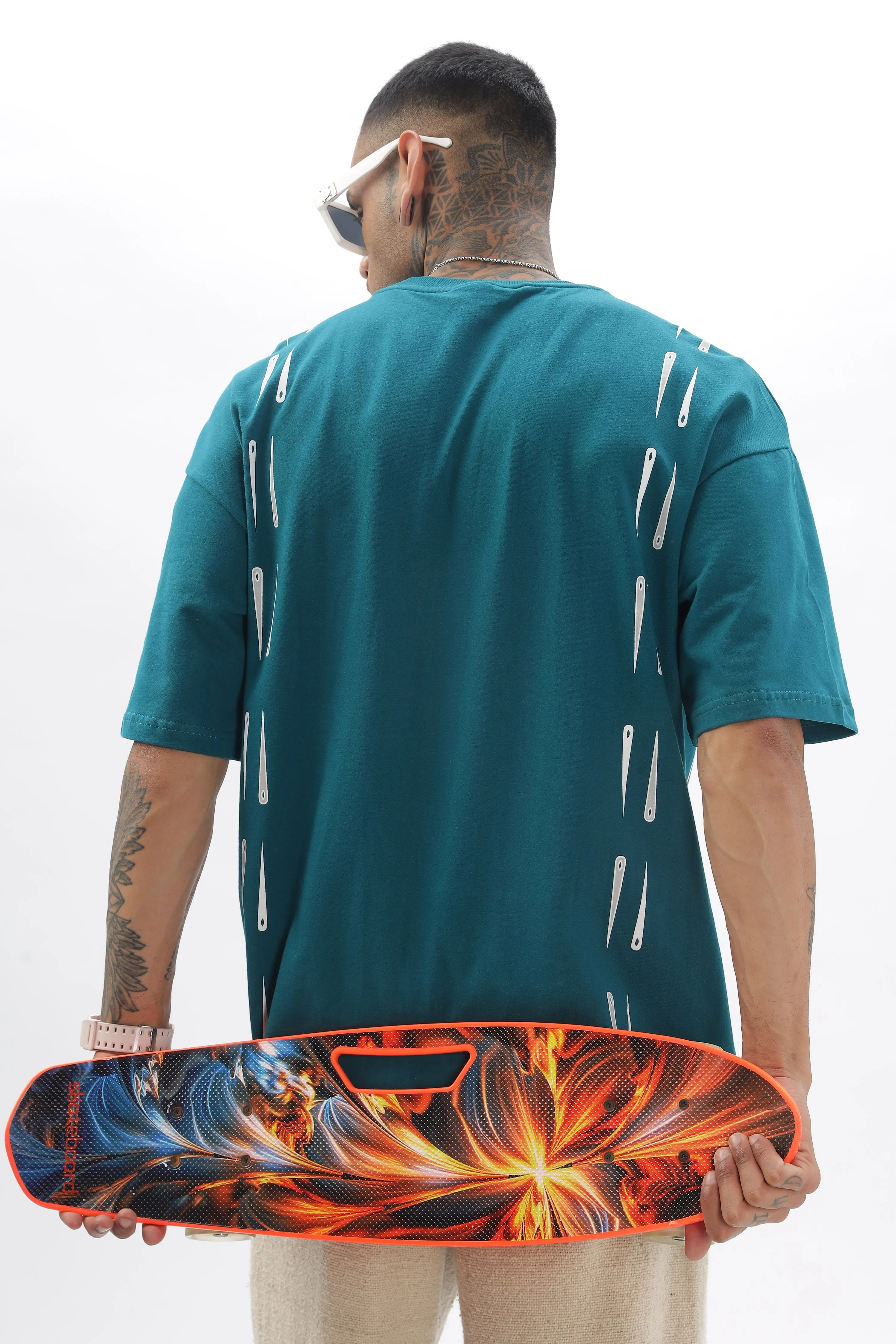 NeedleFlow Peacock Green Dropshoulder Tee