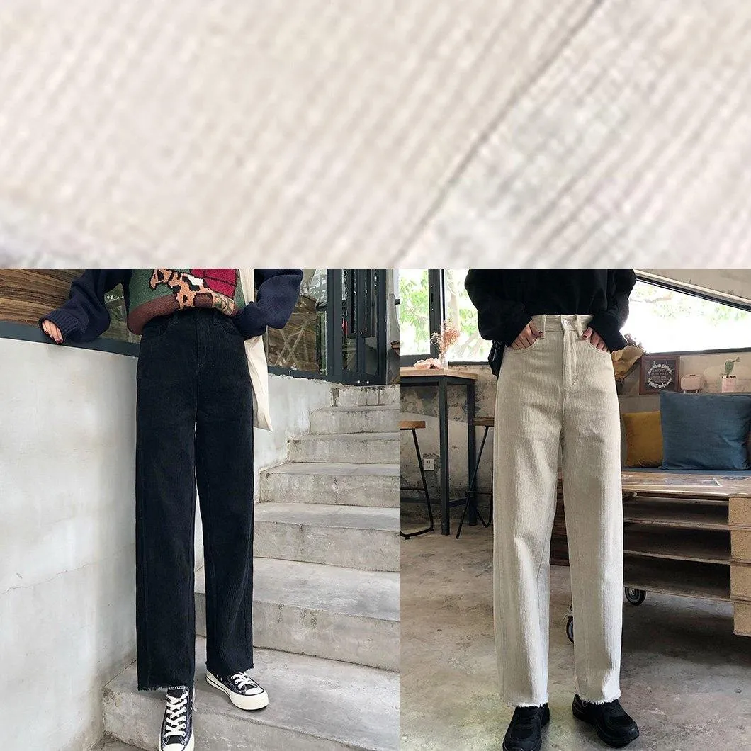 new fall women casual wide leg pants wild corduroy trousers