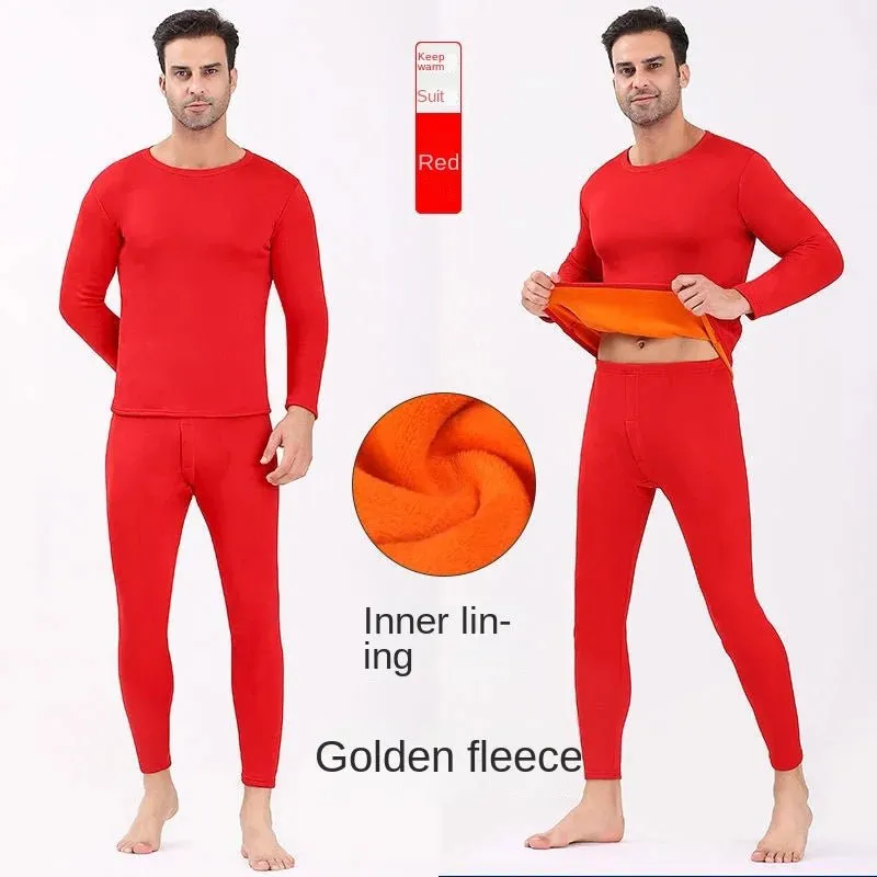 New Winter Thermal Underwear Set Men's Thickening and Fleece O-neck Long Johns and Tops Women's Cold Protection Couple Suit