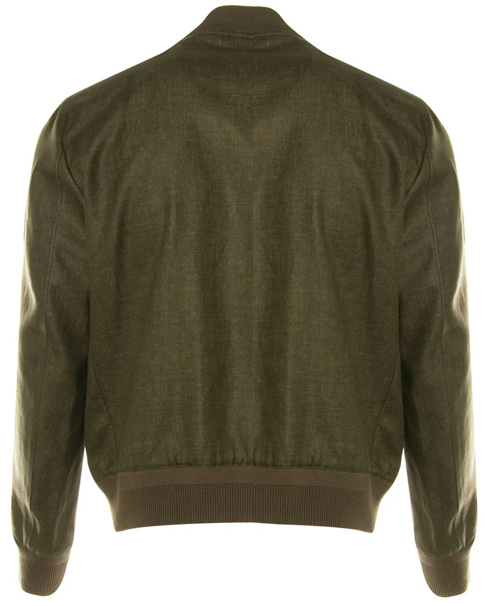 Olive Green Linen Bomber Jacket