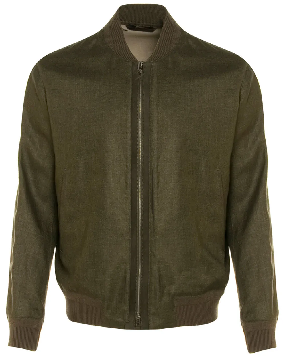 Olive Green Linen Bomber Jacket