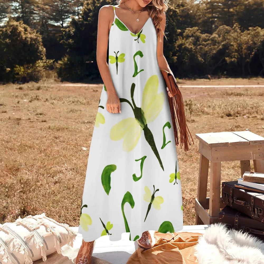 Olivine Dell Dragonflies Sling Ankle Long Dress