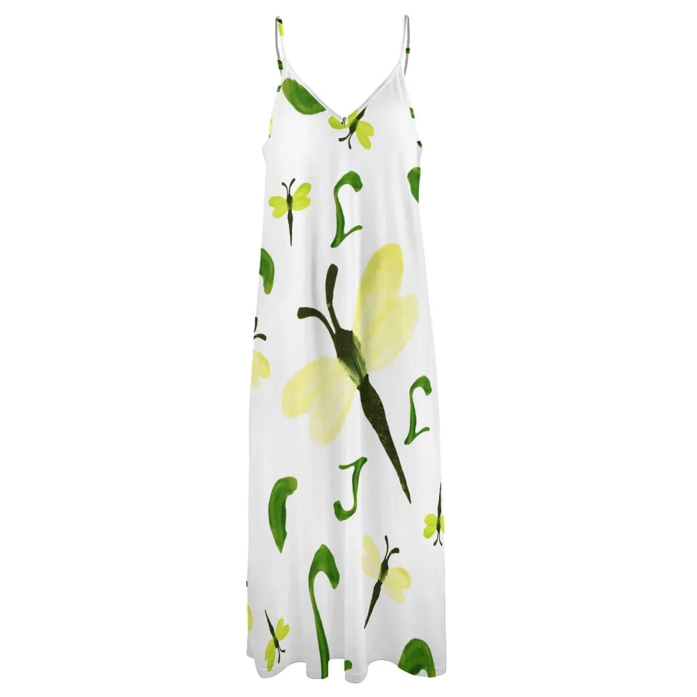 Olivine Dell Dragonflies Sling Ankle Long Dress