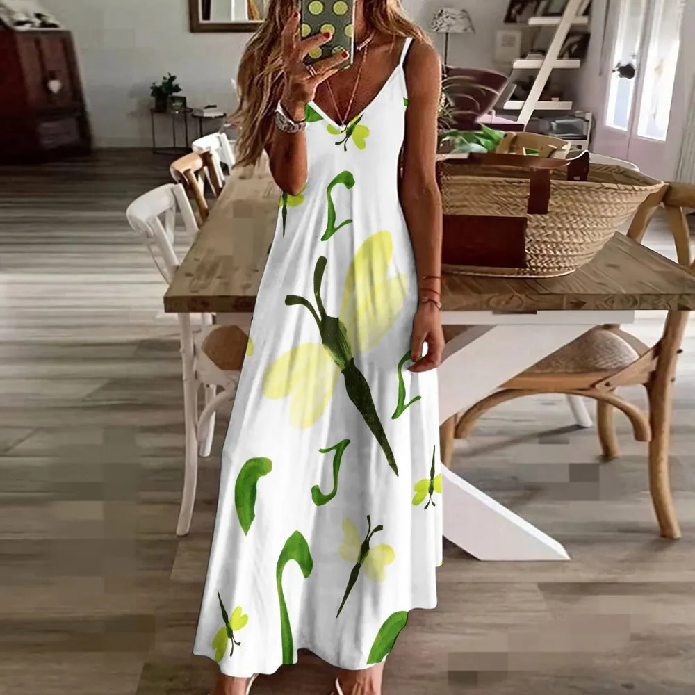 Olivine Dell Dragonflies Sling Ankle Long Dress