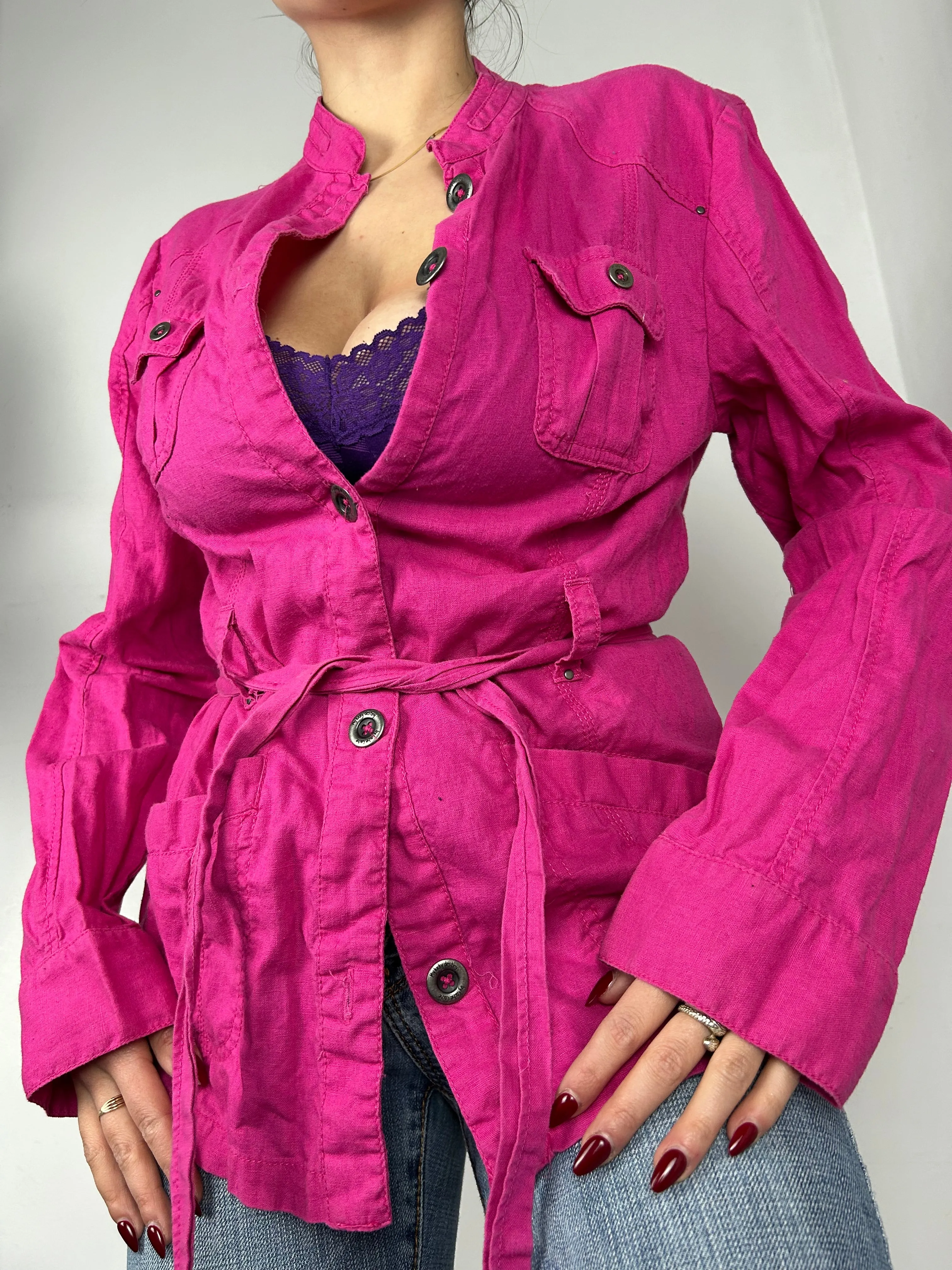 Pink linen trench jacket with belt (L)