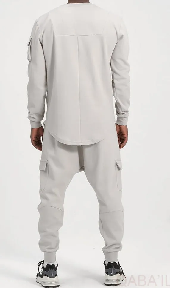 QL Sniper Set Cargo Joggers and Longline Top in Light Grey