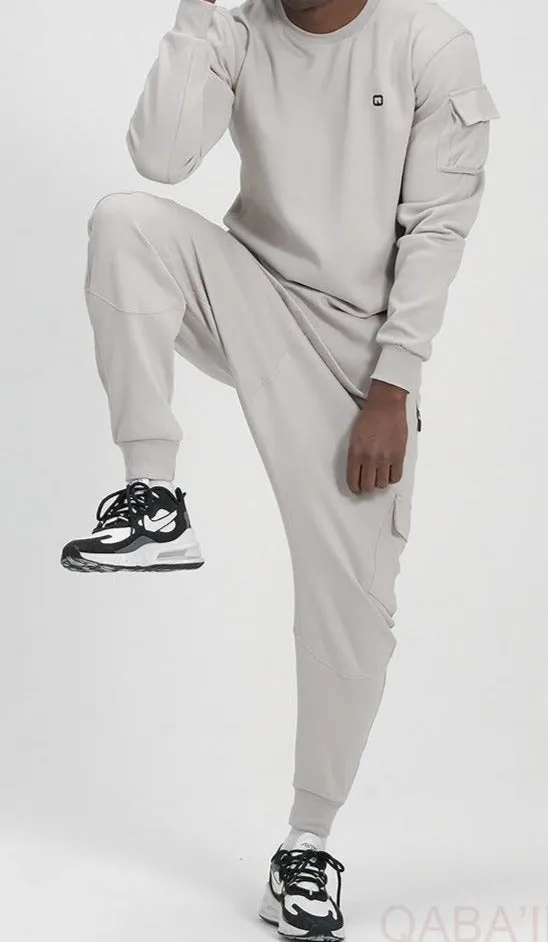 QL Sniper Set Cargo Joggers and Longline Top in Light Grey