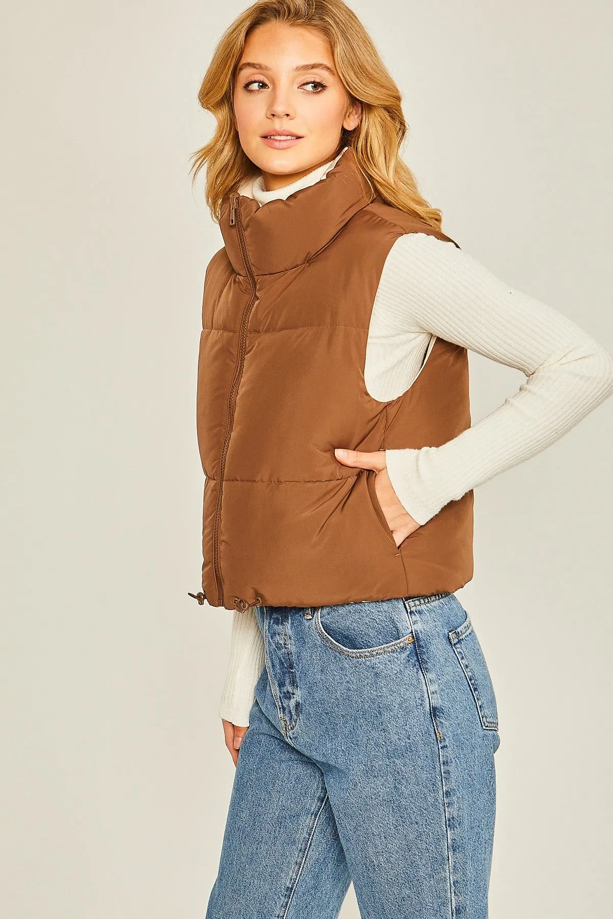 "Double Sided" Brown & Beige Reversible Puffer Vest