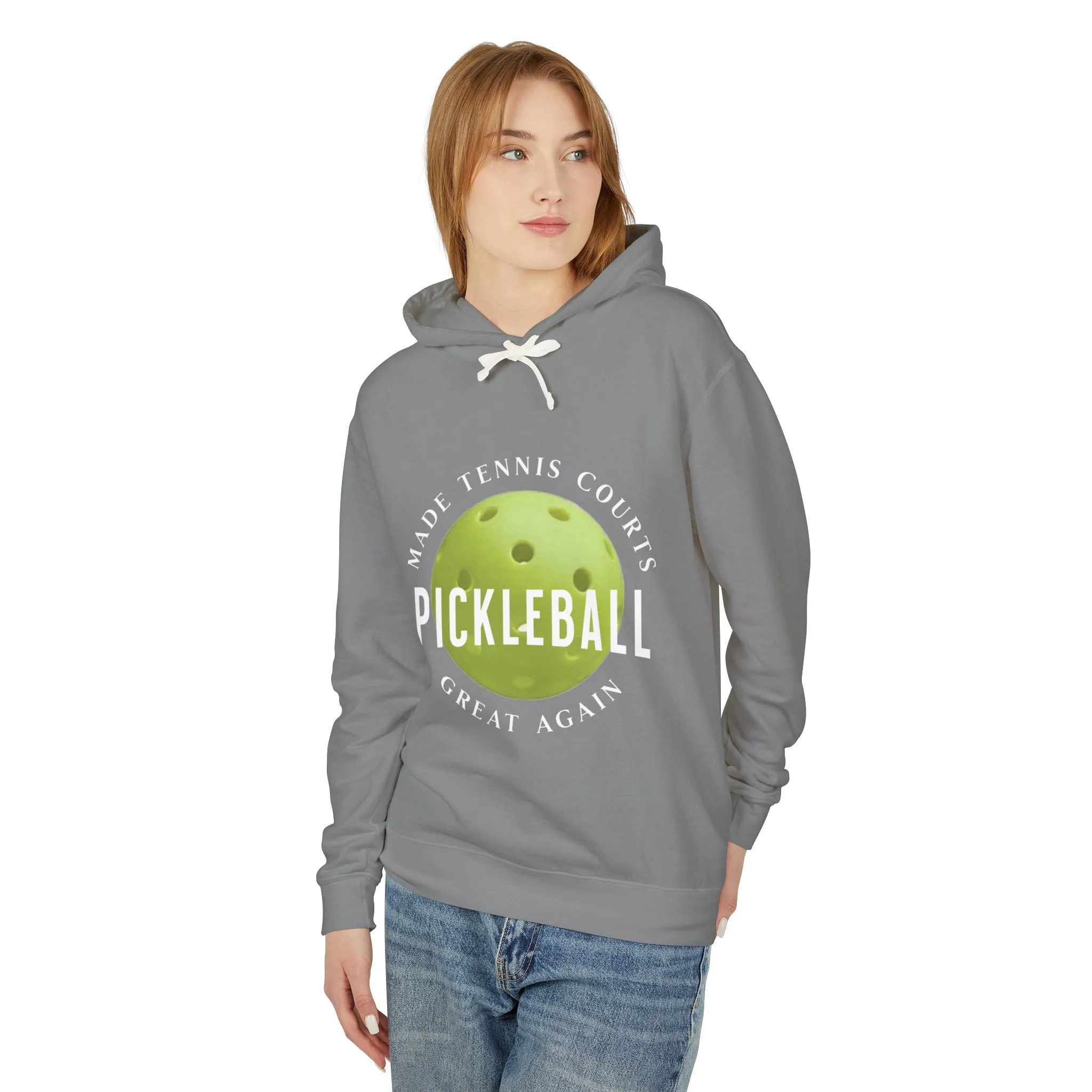 "Pickleball Made Tennis Courts Great Again Hoodie – Fun Pickleball Design" Unisex Lightweight Hooded Sweatshirt