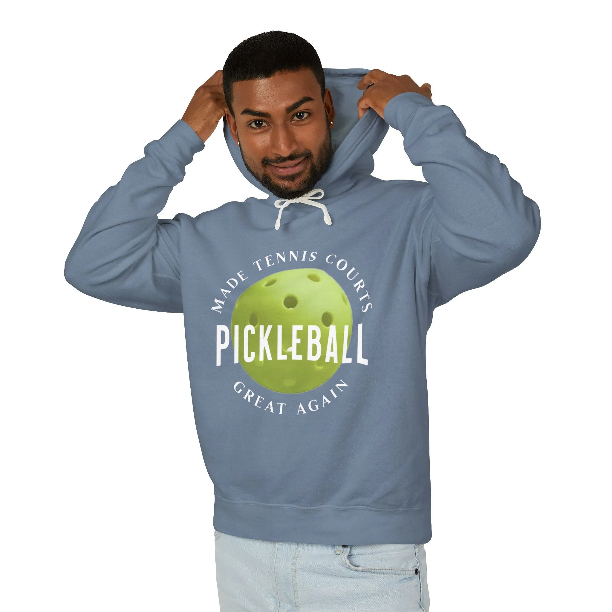 "Pickleball Made Tennis Courts Great Again Hoodie – Fun Pickleball Design" Unisex Lightweight Hooded Sweatshirt