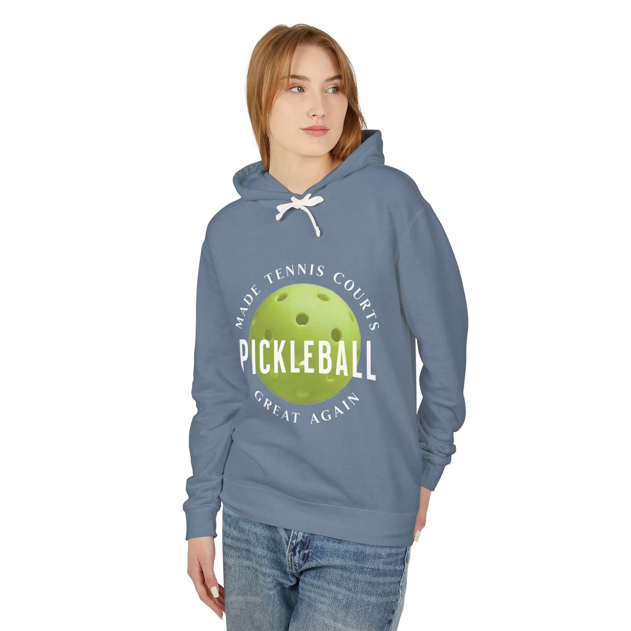 "Pickleball Made Tennis Courts Great Again Hoodie – Fun Pickleball Design" Unisex Lightweight Hooded Sweatshirt