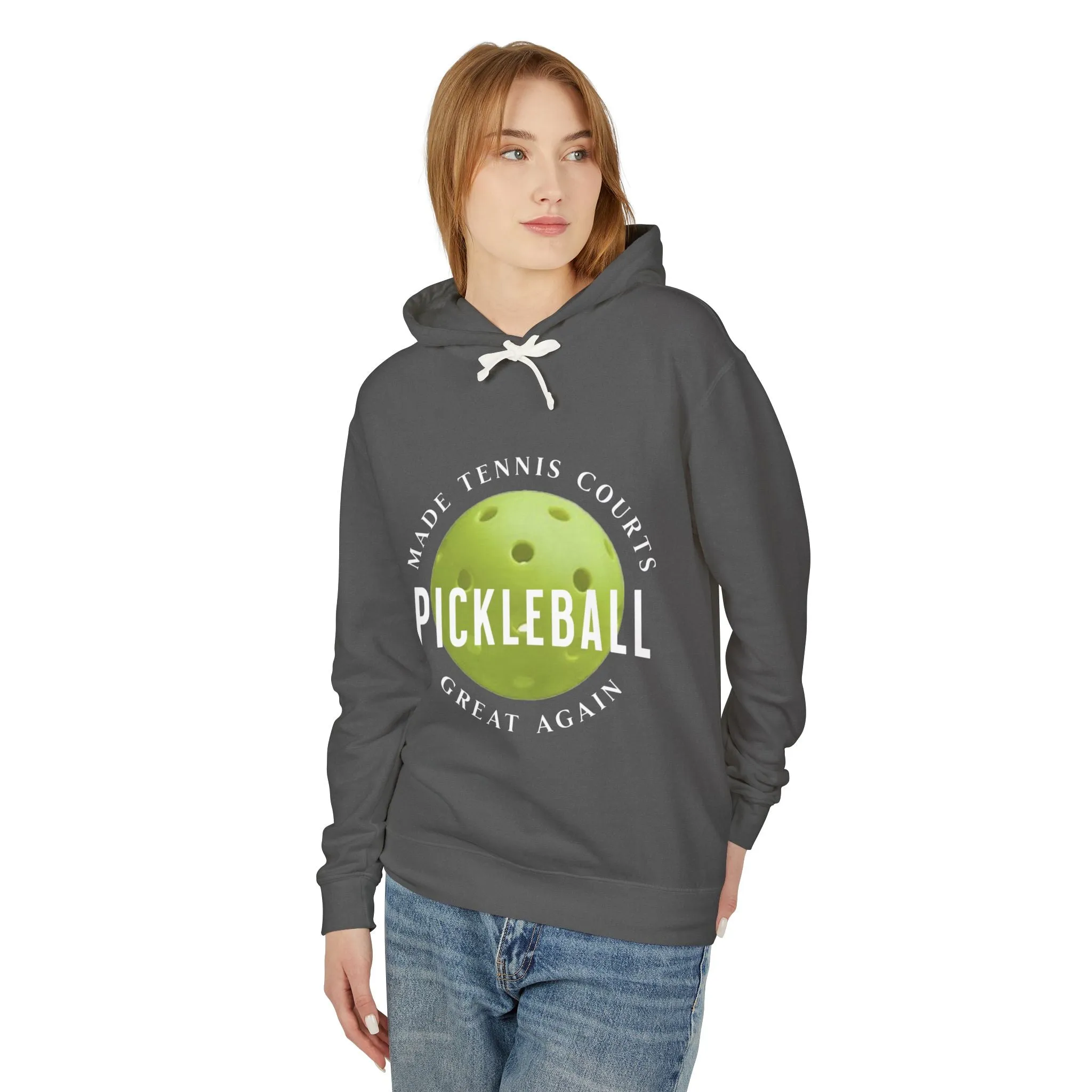 "Pickleball Made Tennis Courts Great Again Hoodie – Fun Pickleball Design" Unisex Lightweight Hooded Sweatshirt