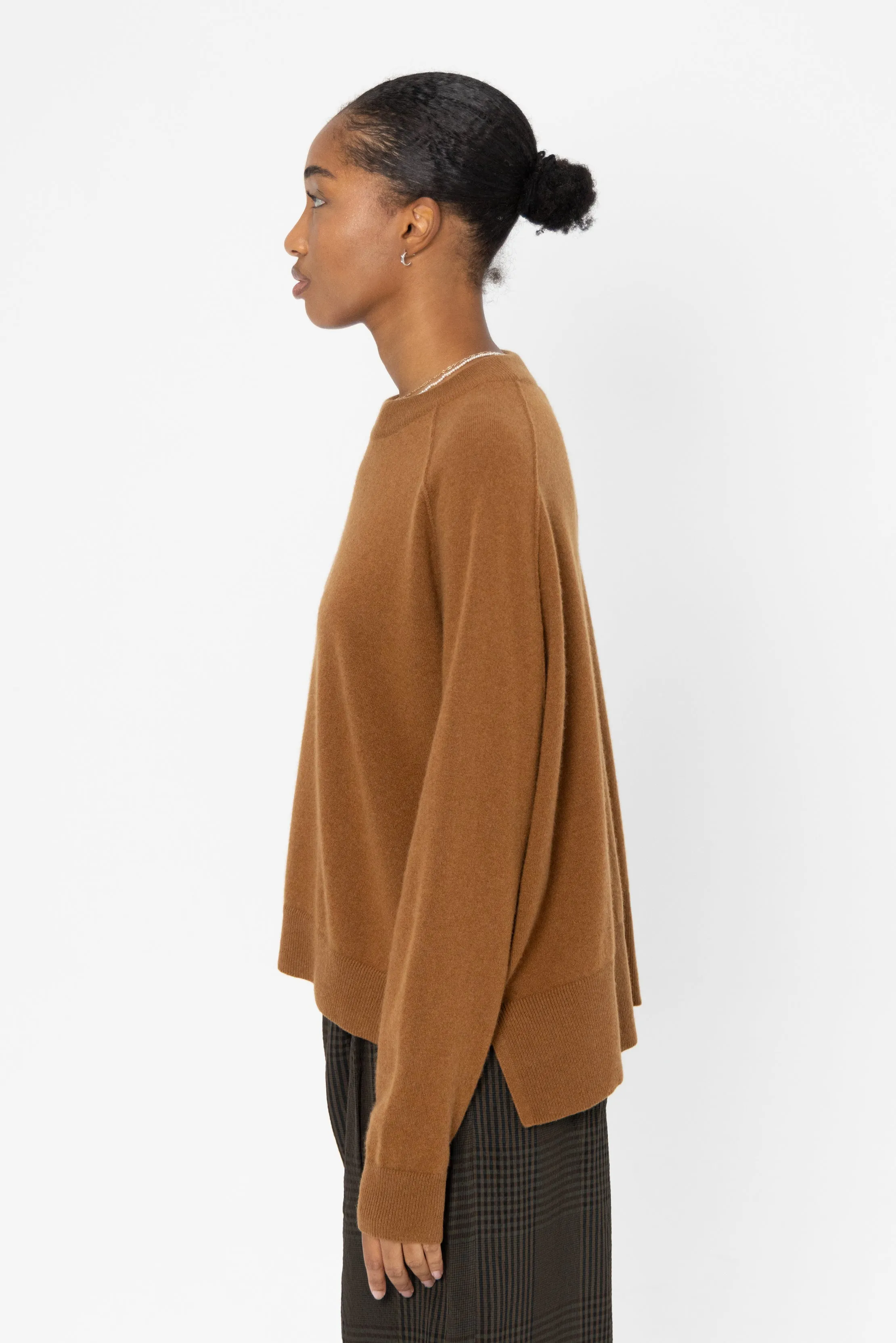 Round Neck Side Slit Sweater, Rust