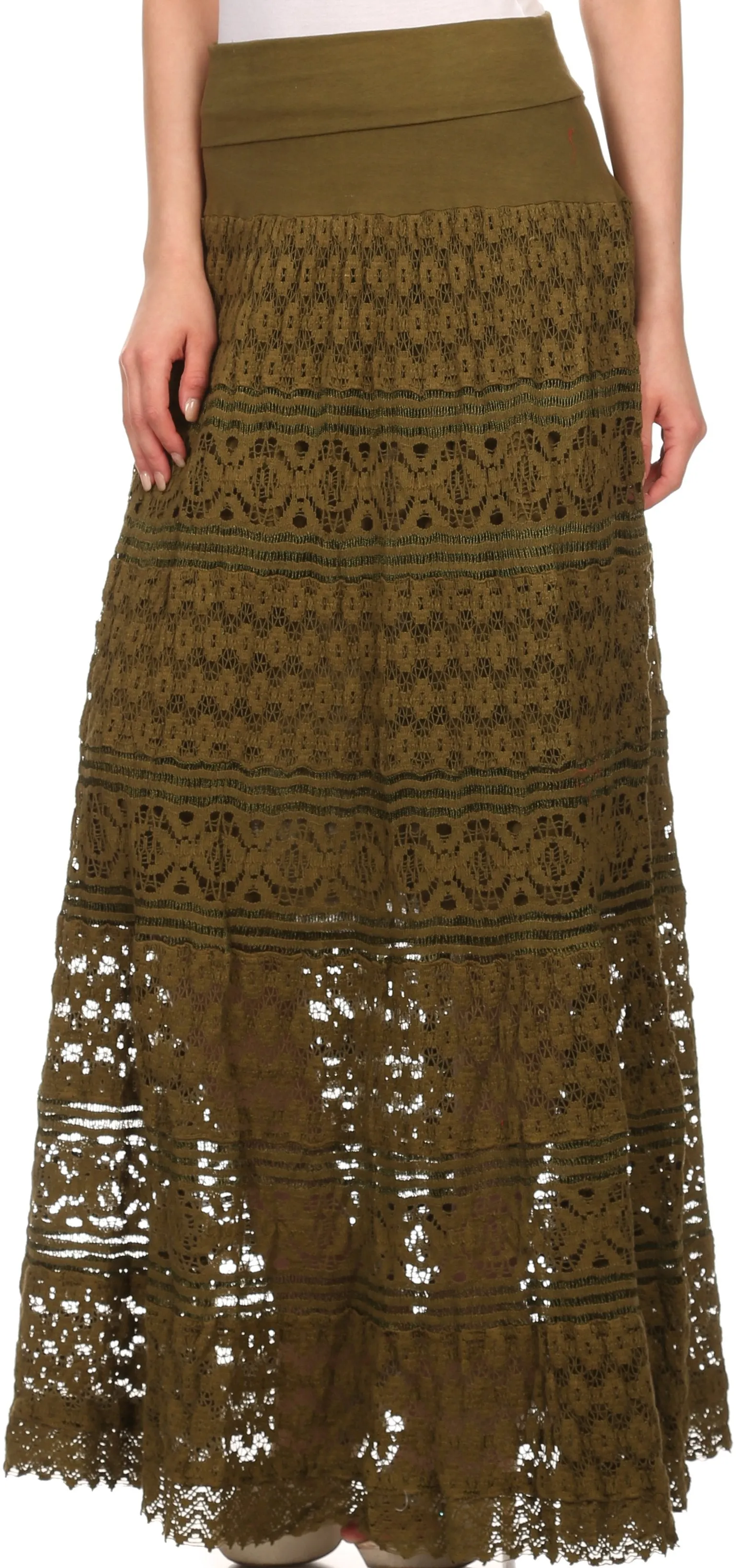 Sakkas Leo Long Tall Lined Embroidered Bohemian High Or Low Waist Foldover Skirt