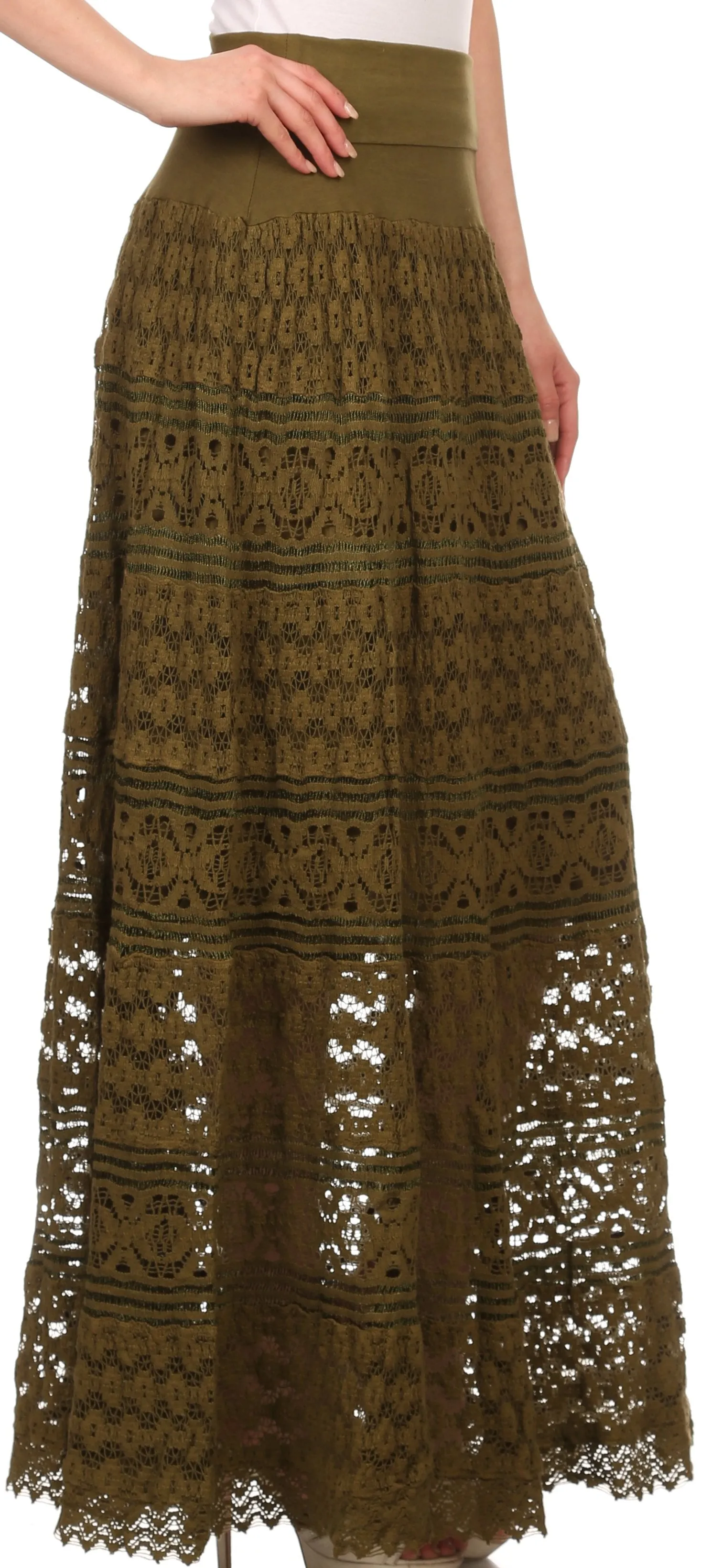 Sakkas Leo Long Tall Lined Embroidered Bohemian High Or Low Waist Foldover Skirt