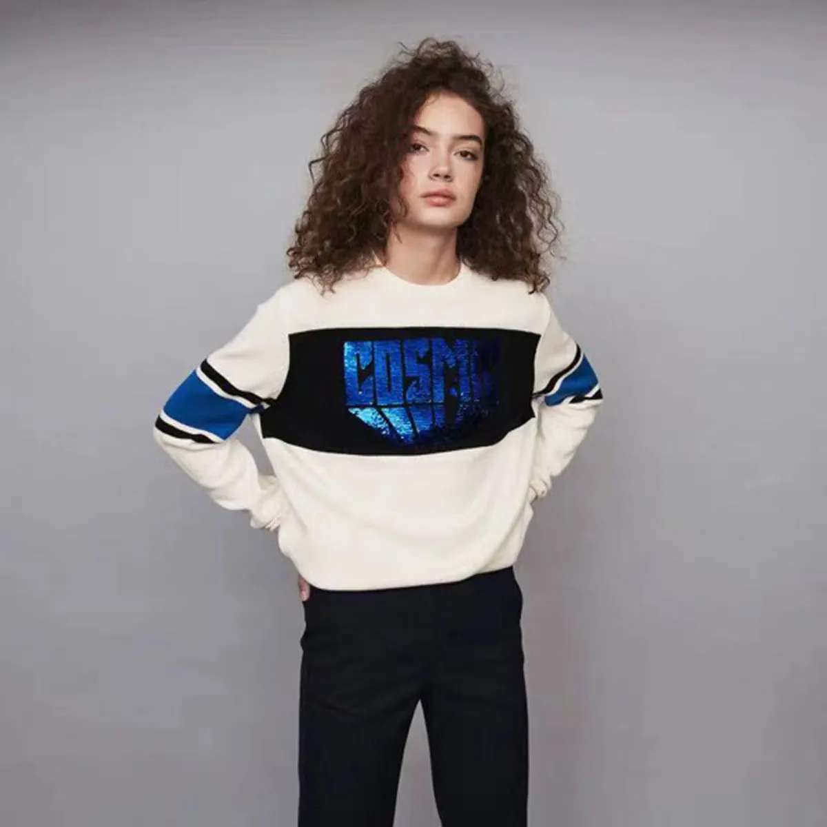 Sequined Letter Embroidered Sweater