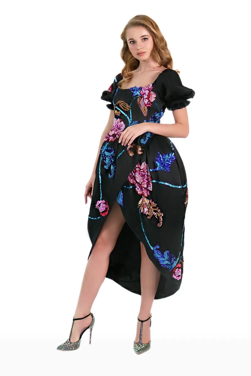 Sequins Embellished Silk Gazar Tulip Dress