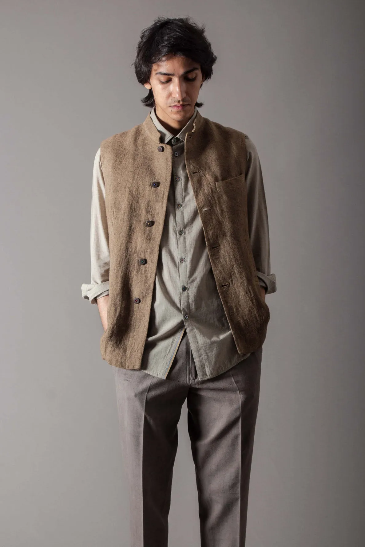 Shaan Gilet Linen Oyster Grey