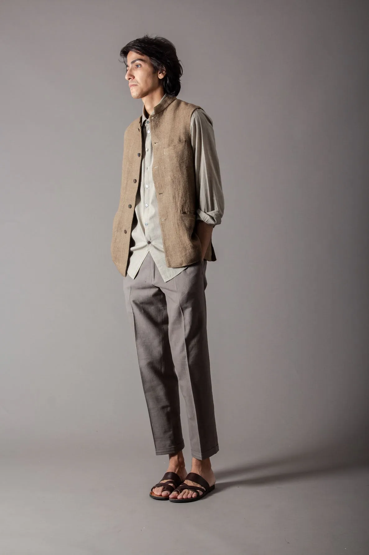 Shaan Gilet Linen Oyster Grey