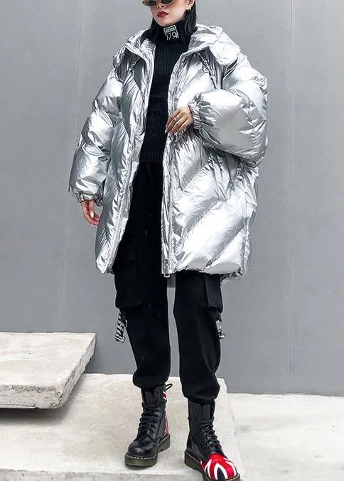 Silver Parkas for women oversized down jacket winter outwear hooded