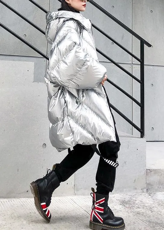 Silver Parkas for women oversized down jacket winter outwear hooded