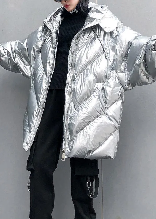 Silver Parkas for women oversized down jacket winter outwear hooded