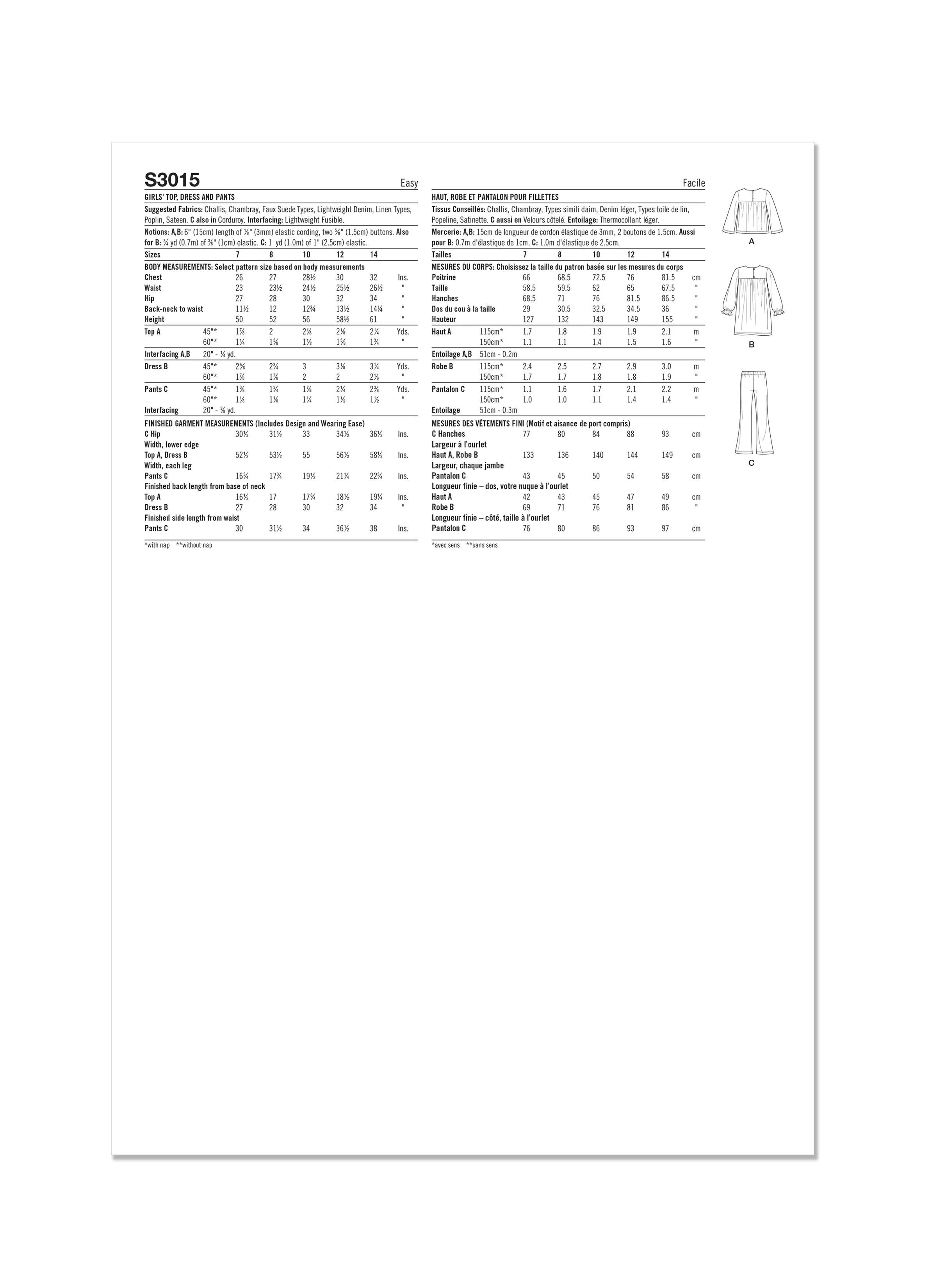 Simplicity Sewing Pattern 3015 Girls' Top, Dress and Pants