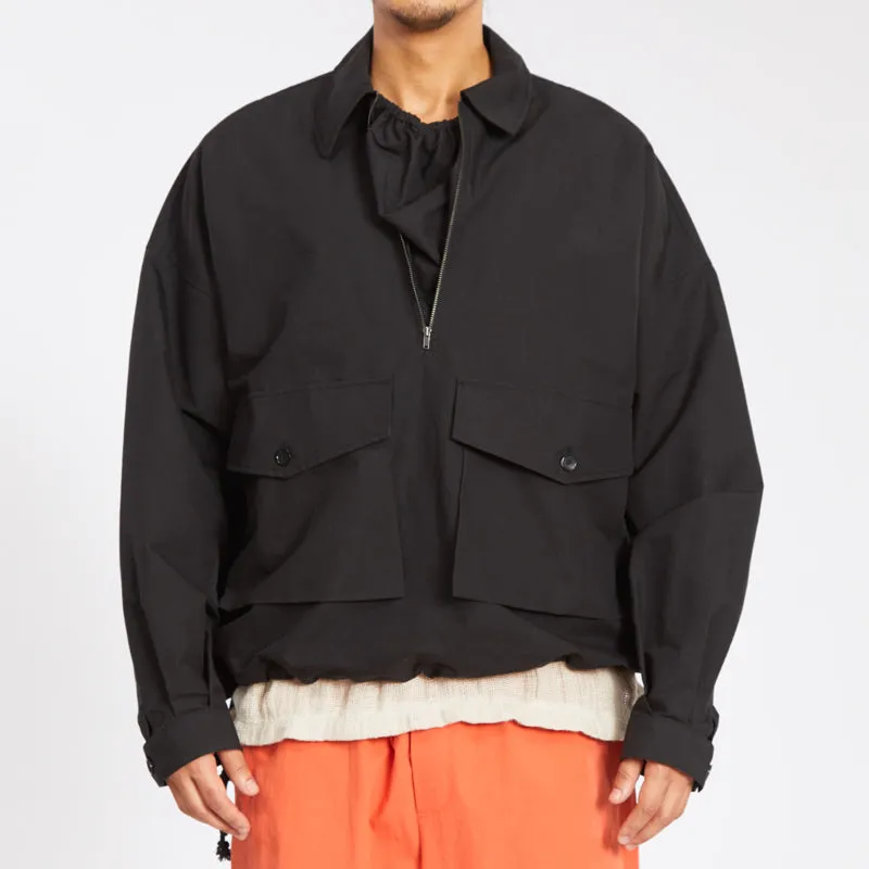 Skiff Pullover Jacket - Black Coated Linen/Cotton