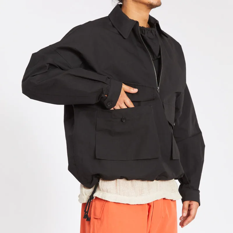 Skiff Pullover Jacket - Black Coated Linen/Cotton