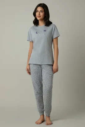 Sleep Joggers Set - Grey Melange Print