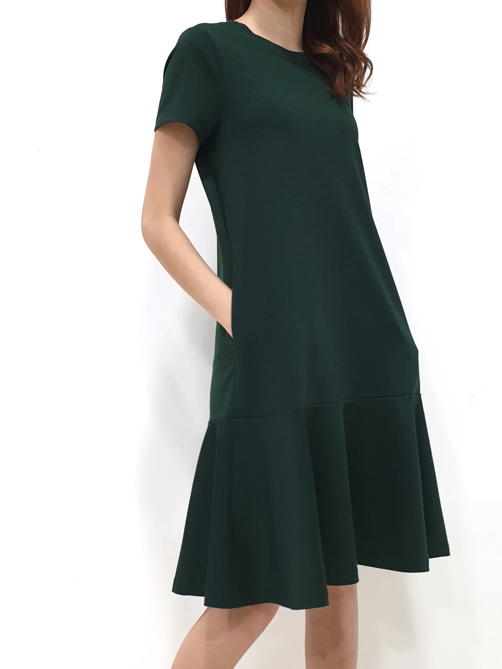 Sleeved Plain Jane Dress - Dark Green (Non-returnable)