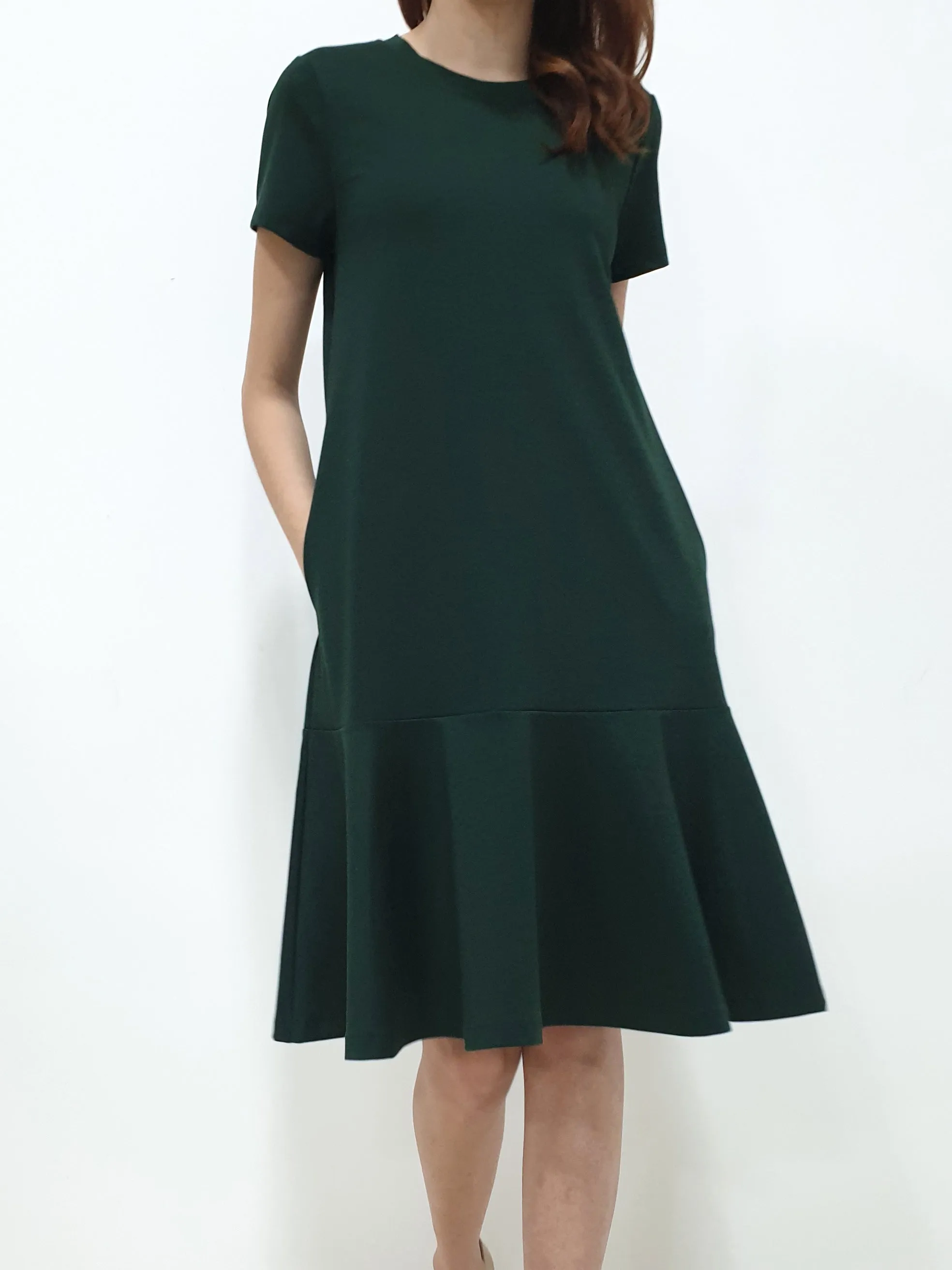 Sleeved Plain Jane Dress - Dark Green (Non-returnable)